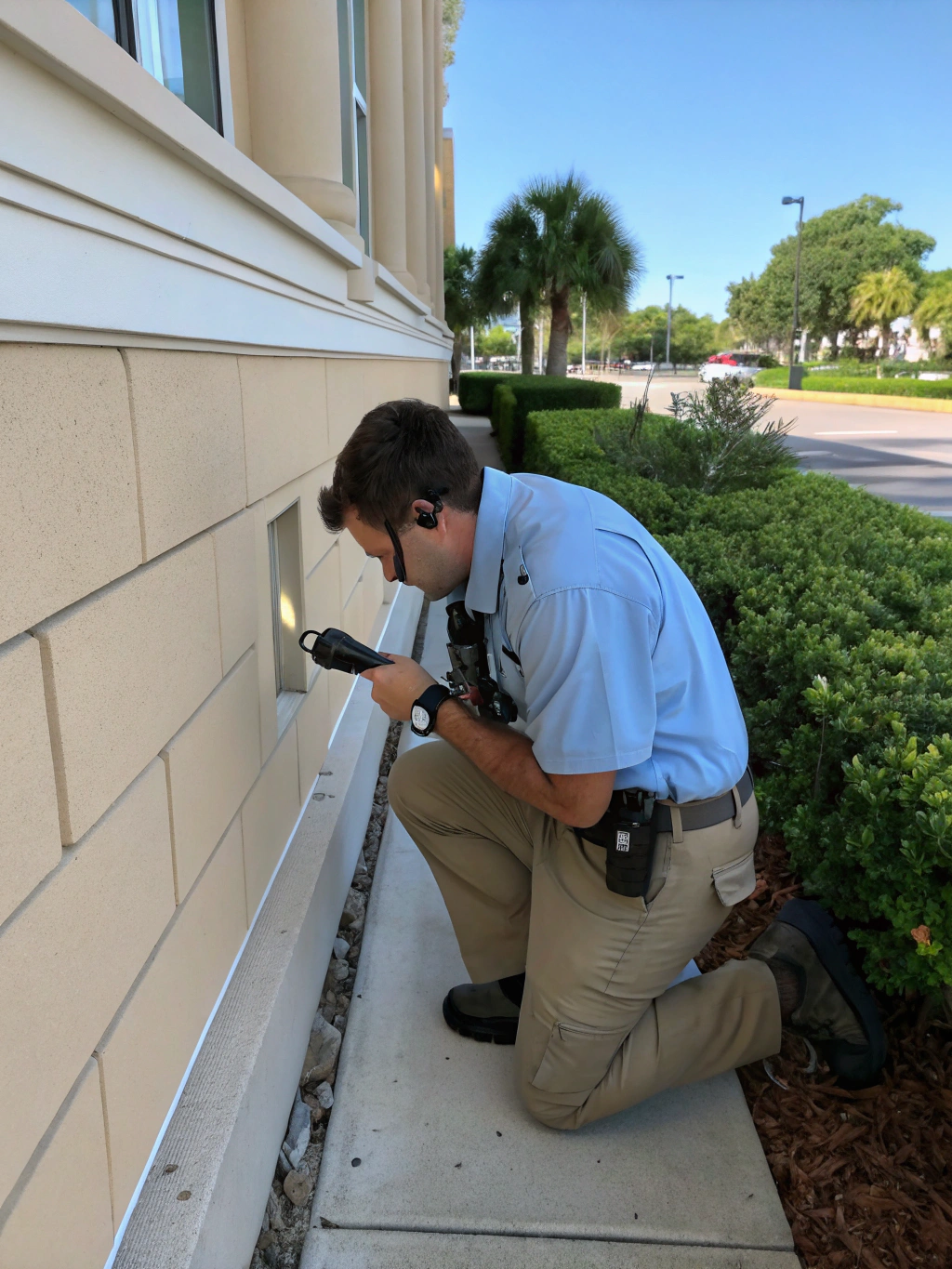 Technician performing a thorough wildlife inspection on a commercial facility