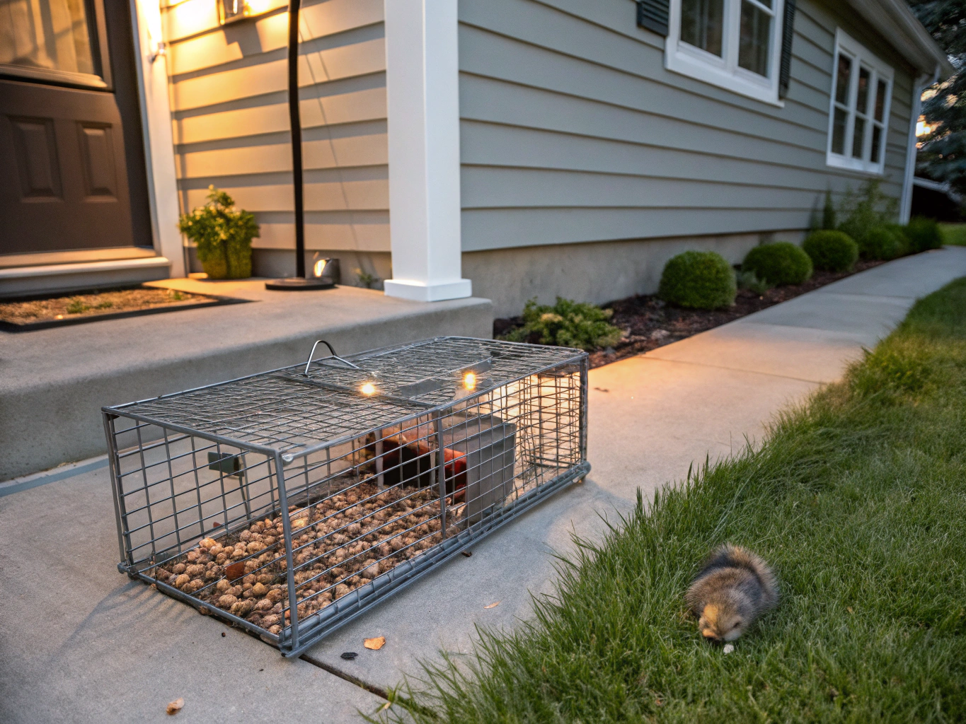 Humane live trap set up for groundhog removal