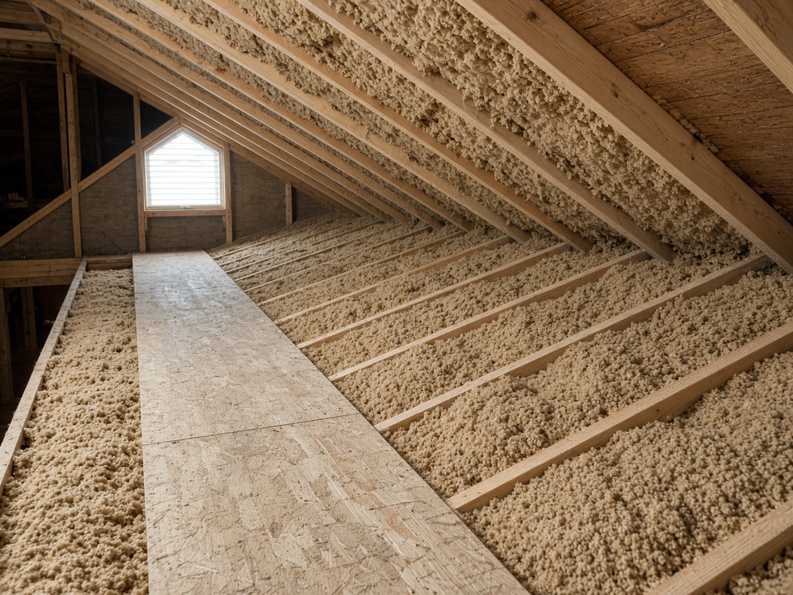 Clean attic with fresh insulation after wildlife cleanup