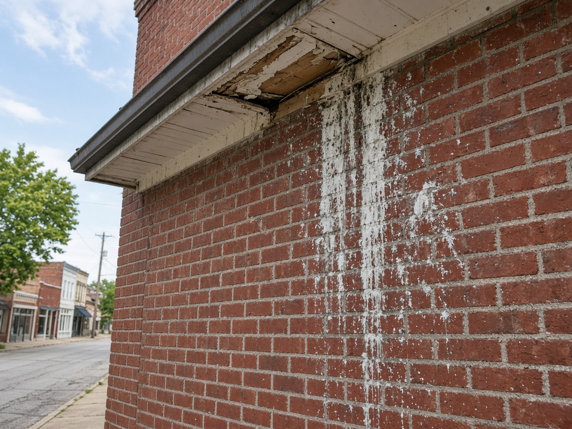 Damaged soffit on a commercial building found during an inspection