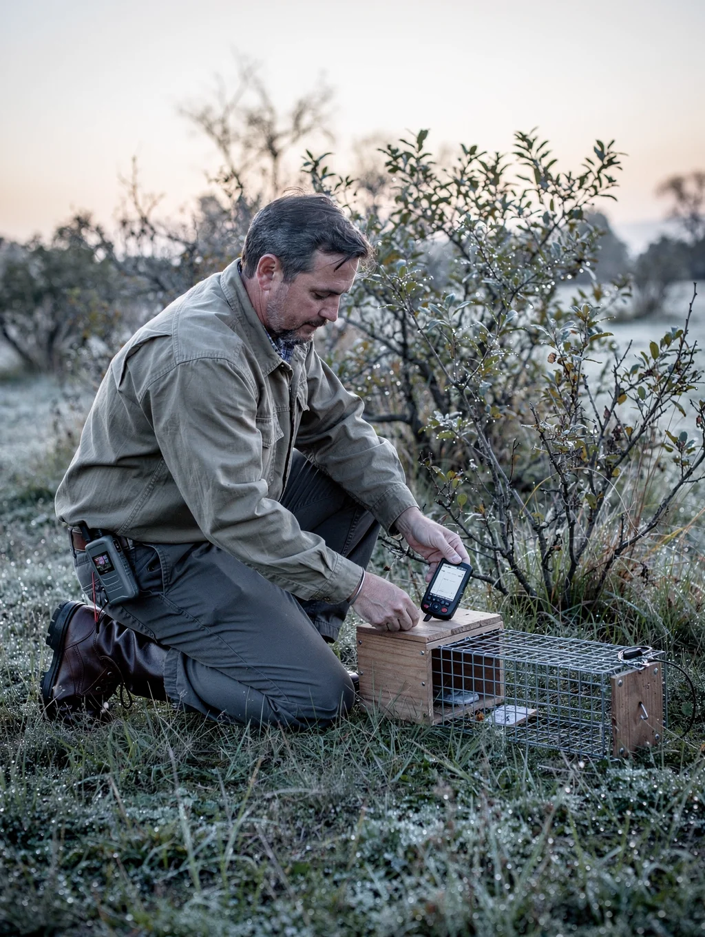 Humane live-trap setup for nuisance wildlife removal