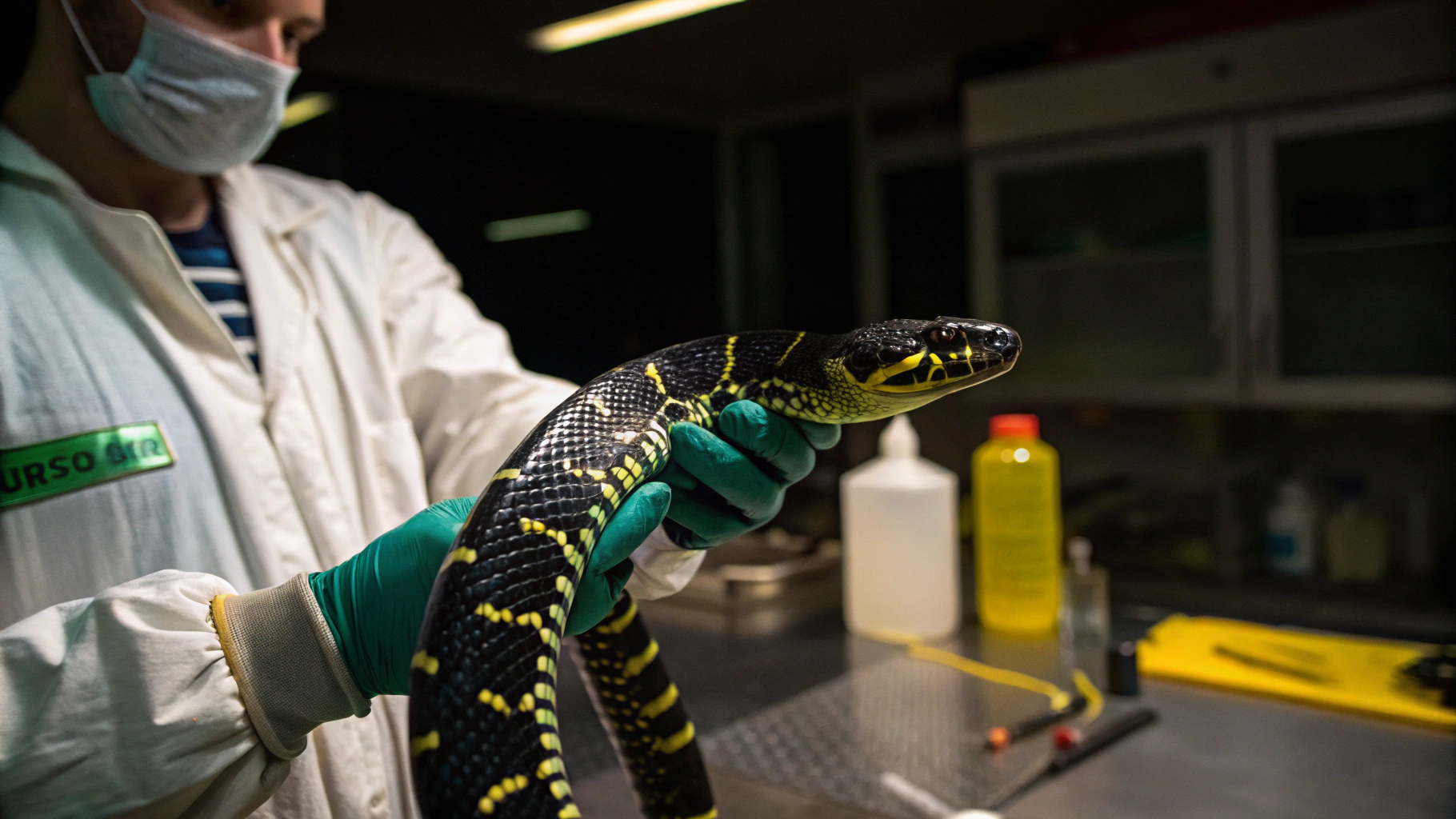Professional wildlife technician safely handling a snake