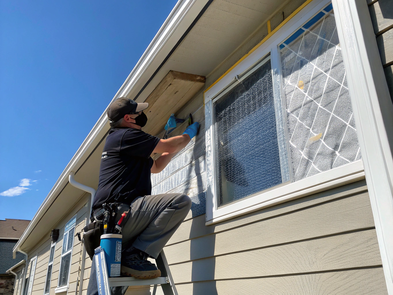 Technician sealing a roof vent to prevent future wildlife entry