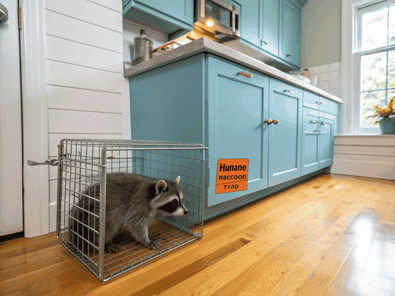 Humane live trap set in a garden area for nuisance wildlife