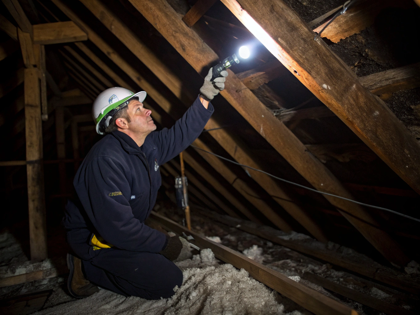 Wildlife expert inspecting a crawlspace for entry points