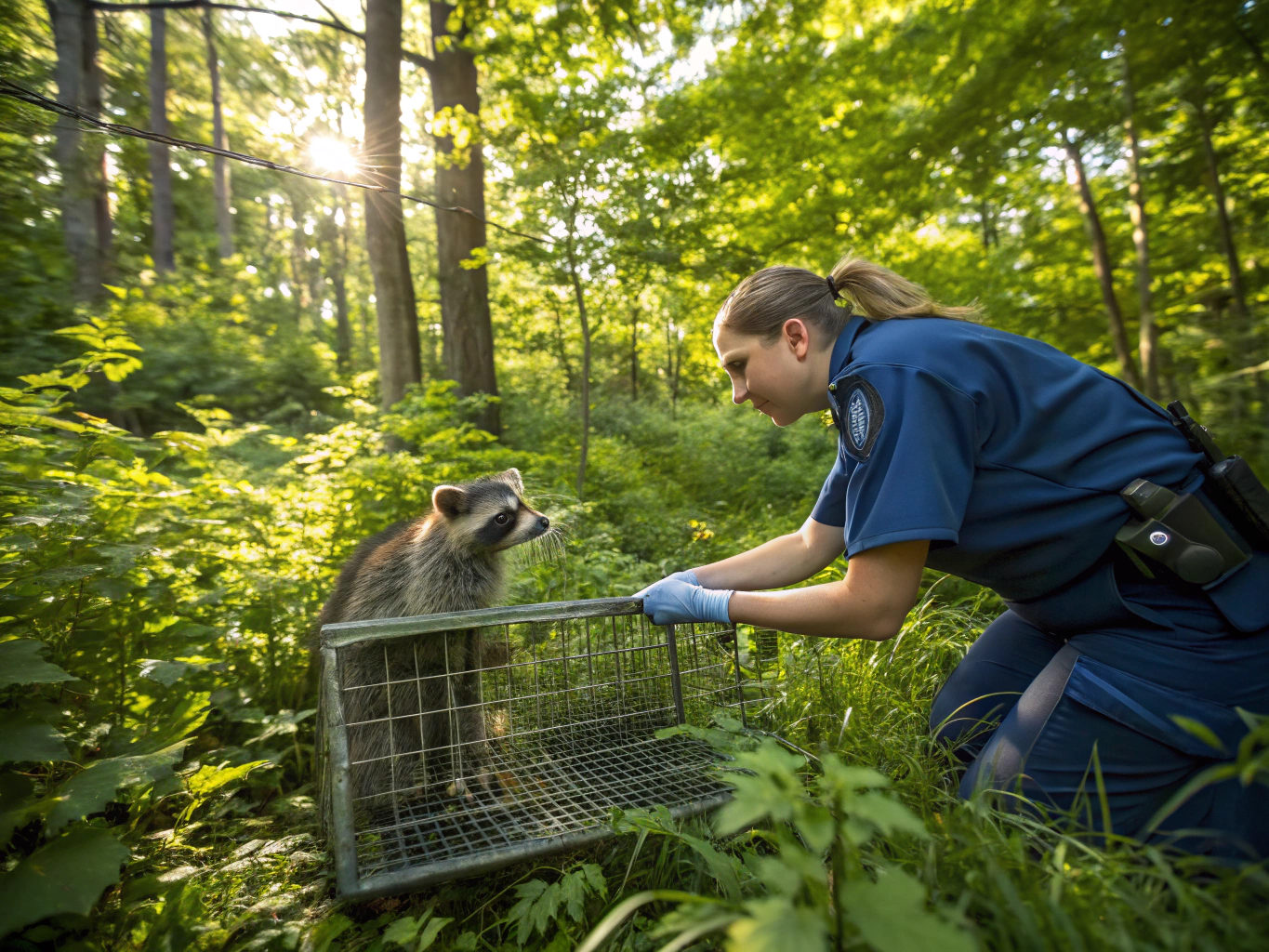 Professional wildlife technician setting humane traps